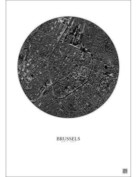 Brussels Satellite View Poster 2.5km B&W | Gravura – Light background