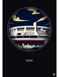 Affiche Minsk – Poster illustration vintage – Minsk Arena | Gravura – Fond foncé
