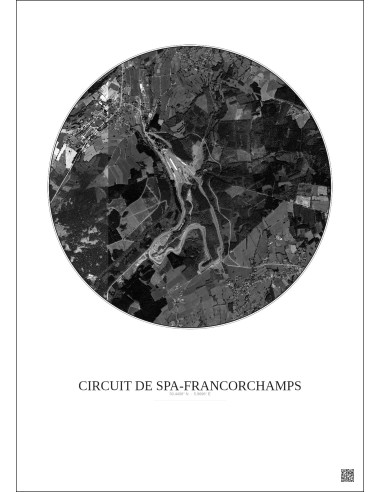 Circuit De Spa Francorchamps Satellite View Poster 2.5km B&W | Gravura – Light background