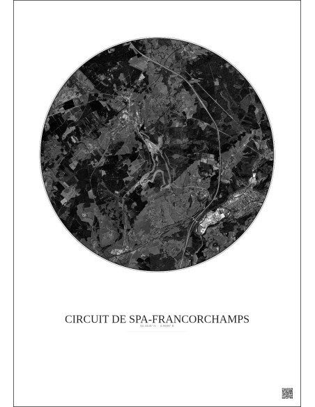 Circuit De Spa Francorchamps Satellite View Poster 5km B&W | Gravura – Light background