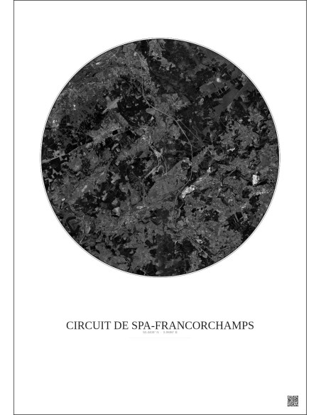 Circuit De Spa Francorchamps Satellite View Poster 10km B&W | Gravura – Light background