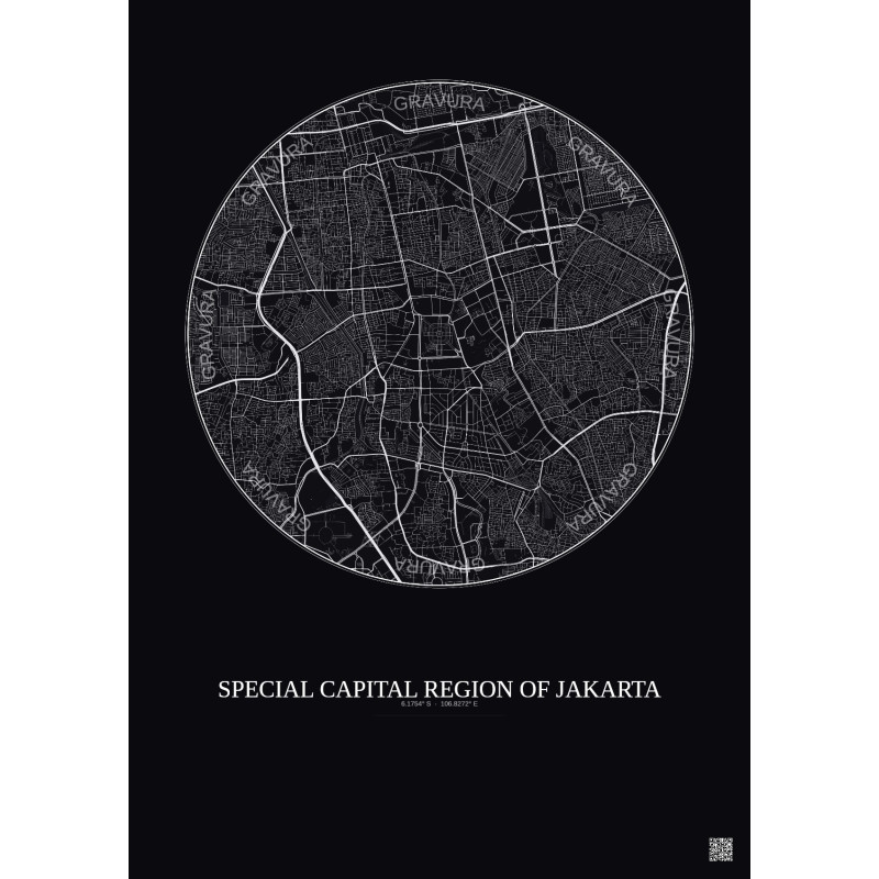 Affiche Special Capital Region Of Jakarta – Poster carte de ville 6km | Gravura – Fond foncé