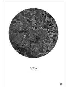 Affiche Sofia – Poster vue satellite 10km N&B | Gravura – Fond clair 2