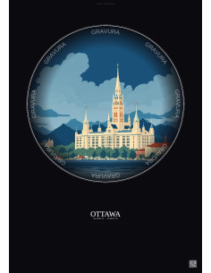 Affiche Ottawa – Poster illustration vintage – Ottawa | Gravura – Fond foncé