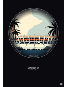 Affiche Kinshasa – Poster illustration vintage – Martyrs Stadium | Gravura – Fond foncé