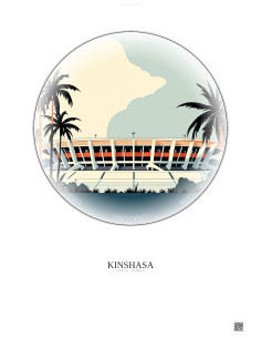 Affiche Kinshasa – Poster illustration vintage – Martyrs Stadium | Gravura – Fond clair