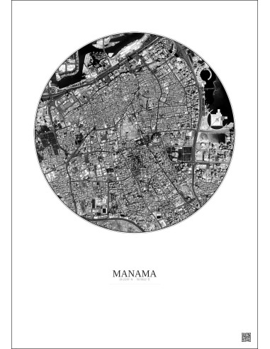 Manama Satellite View Poster 2.5km B&W | Gravura – Light background
