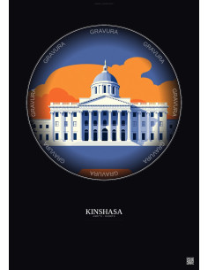 Affiche Kinshasa – Poster illustration vintage – Palace Of The Nation | Gravura – Fond foncé