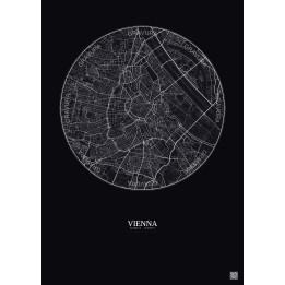 Affiche Vienna – Poster carte de ville 6km | Gravura – Fond foncé