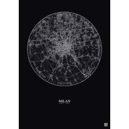 Affiche Milan – Poster carte de ville 20km | Gravura – Fond foncé