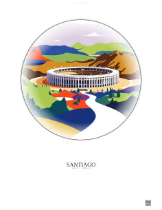 Affiche Santiago – Poster illustration vintage – Estadio Monumental | Gravura – Fond clair