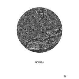 Nantes Satellite View Poster 2.5km B&W | Gravura – Light background