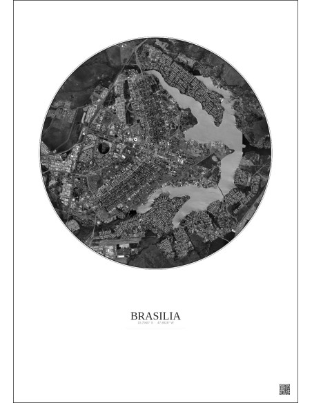Brasilia Satellite View Poster 10km B&W | Gravura – Light background