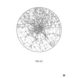 Affiche Milan – Poster carte de ville 20km | Gravura – Fond clair