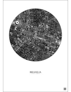 Affiche Brasilia – Poster vue satellite 2.5km N&B | Gravura – Fond clair 2