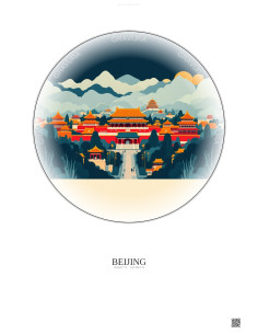 Affiche Beijing – Poster illustration vintage – Historic Old Town Of Beijing | Gravura – Fond clair