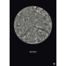 Nevers Satellite View Poster 5km Color | Gravura – Dark background
