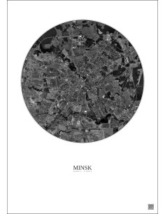 Affiche Minsk – Poster vue satellite 10km N&B | Gravura – Fond clair 2