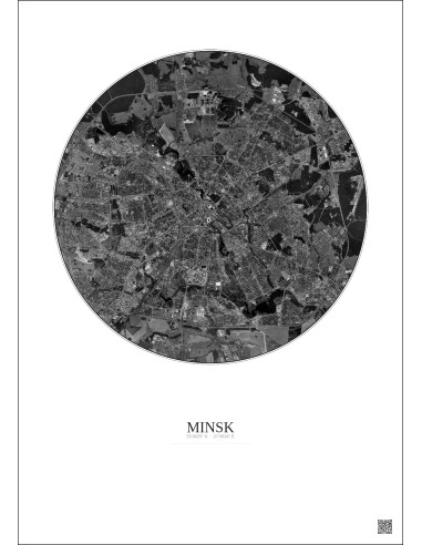 Affiche Minsk – Poster vue satellite 10km N&B | Gravura – Fond clair