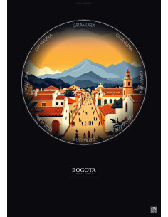 Affiche Bogota – Poster illustration vintage – Historic Old Town Of Bogota | Gravura – Fond foncé