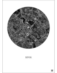 Affiche Minsk – Poster vue satellite 2.5km N&B | Gravura – Fond clair 2