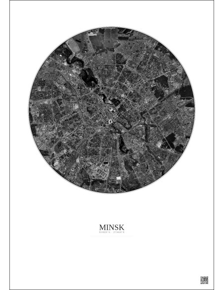 Affiche Minsk – Poster vue satellite 6km N&B | Gravura – Fond clair