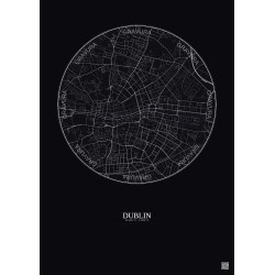 Affiche Dublin – Poster carte de ville 2.5km | Gravura – Fond foncé