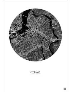 Affiche Ottawa – Poster vue satellite 2.5km N&B | Gravura – Fond clair 2