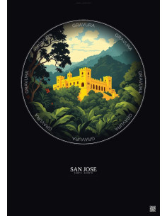 Affiche San Jose – Poster illustration vintage – National Museum Of Costa Rica | Gravura – Fond foncé