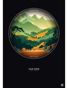 Affiche San Jose – Poster illustration vintage – San Jose | Gravura – Fond foncé