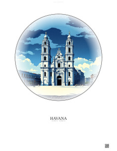 Affiche Havana – Poster illustration vintage – Havana Cathedral | Gravura – Fond clair