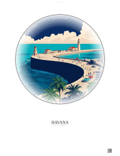 Affiche Havana – Poster illustration vintage – Malecon | Gravura – Fond clair