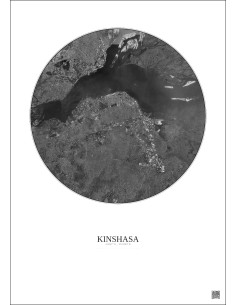 Kinshasa Satellite View Poster 10km B&W | Gravura – Light background 2