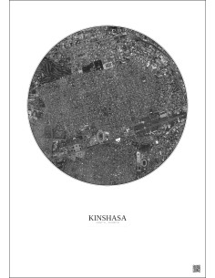 Kinshasa Satellite View Poster 2.5km B&W | Gravura – Light background 2