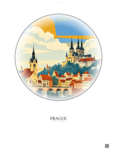Affiche Prague – Poster illustration vintage – Historic Old Town Of Prague | Gravura – Fond clair