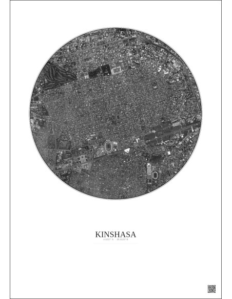 Kinshasa Satellite View Poster 2.5km B&W | Gravura – Light background