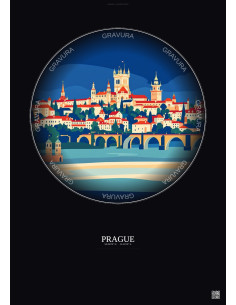 Affiche Prague – Poster illustration vintage – Most Iconic Landmark Of Prague | Gravura – Fond foncé