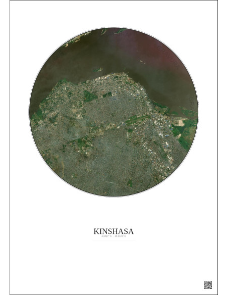 Affiche Kinshasa – Poster vue satellite 6km Couleur | Gravura – Fond clair