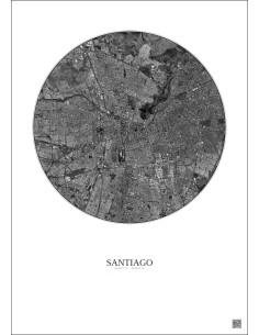Santiago Satellite View Poster 10km B&W | Gravura – Light background 2