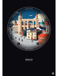 Affiche Berlin – Poster illustration vintage – Historic Old Town Of Berlin | Gravura – Fond foncé