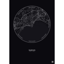 Affiche Naples – Poster carte de ville 5km | Gravura – Fond foncé