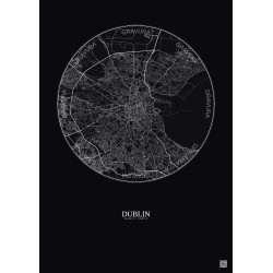 Affiche Dublin – Poster carte de ville 10km | Gravura – Fond foncé