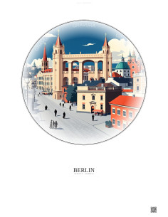 Affiche Berlin – Poster illustration vintage – Historic Old Town Of Berlin | Gravura – Fond clair