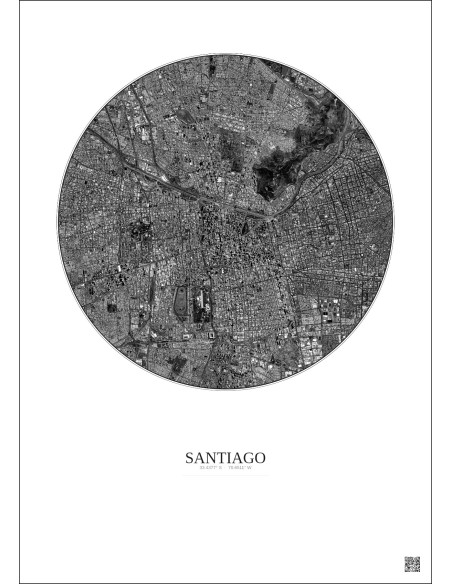 Affiche Santiago – Poster vue satellite 6km N&B | Gravura – Fond clair