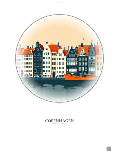Affiche Copenhagen – Poster illustration vintage – Famous Viewpoint Of Copenhagen | Gravura – Fond clair