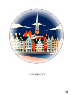 Affiche Copenhagen – Poster illustration vintage – Historic Old Town Of Copenhagen | Gravura – Fond clair