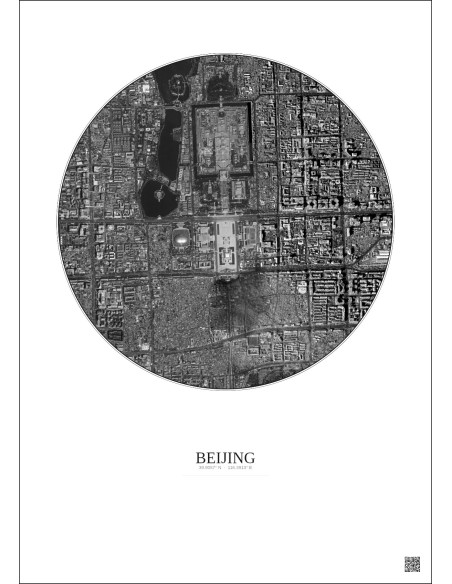 Beijing Satellite View Poster 2.5km B&W | Gravura – Light background