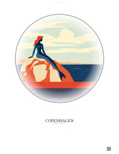 Affiche Copenhagen – Poster illustration vintage – Most Iconic Landmark Of Copenhagen | Gravura – Fond clair