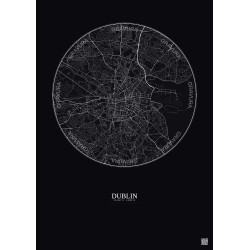 Affiche Dublin – Poster carte de ville 6km | Gravura – Fond foncé