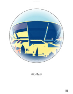 Algiers Vintage Travel Poster – Stade 5 Juillet 1962 | Gravura – Light background